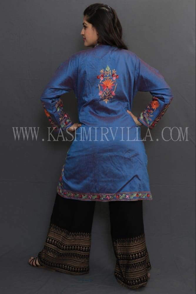Blue Colour Embroidered Jacket With Beautiful Aari Jaal