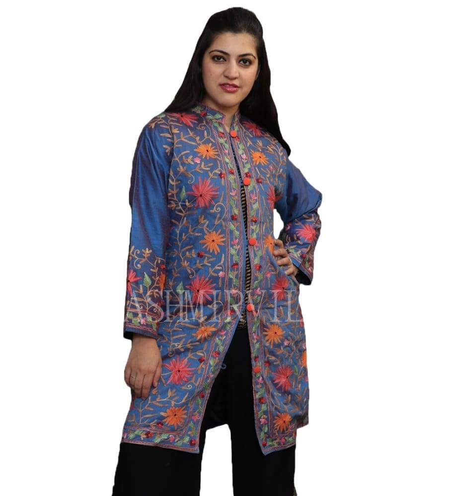 Blue Colour Embroidered Jacket With Beautiful Aari Jaal