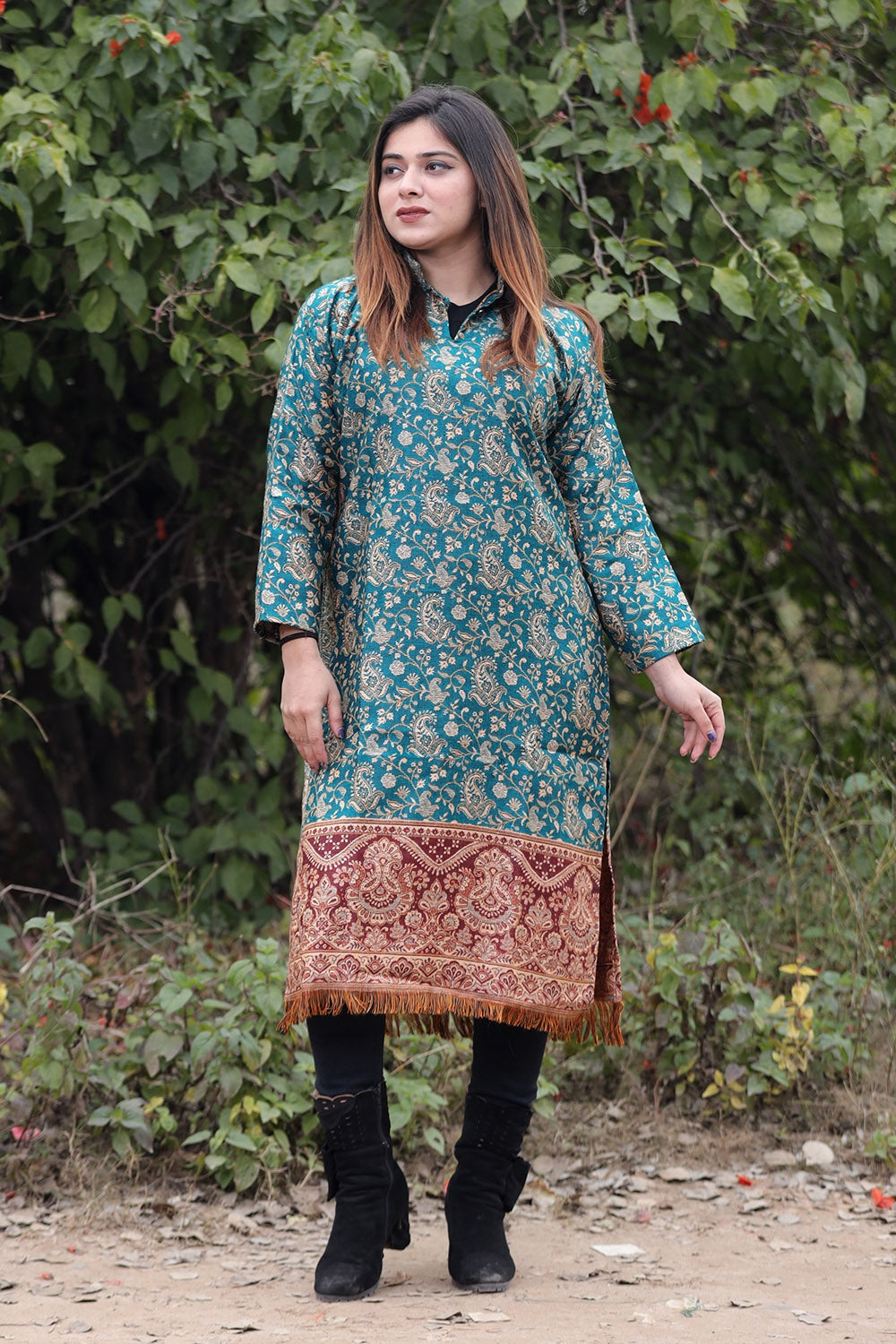 Blue COLOUR KASHMIRI WOVEN KURTA WITH NEW DESIGNER PAISLEYS