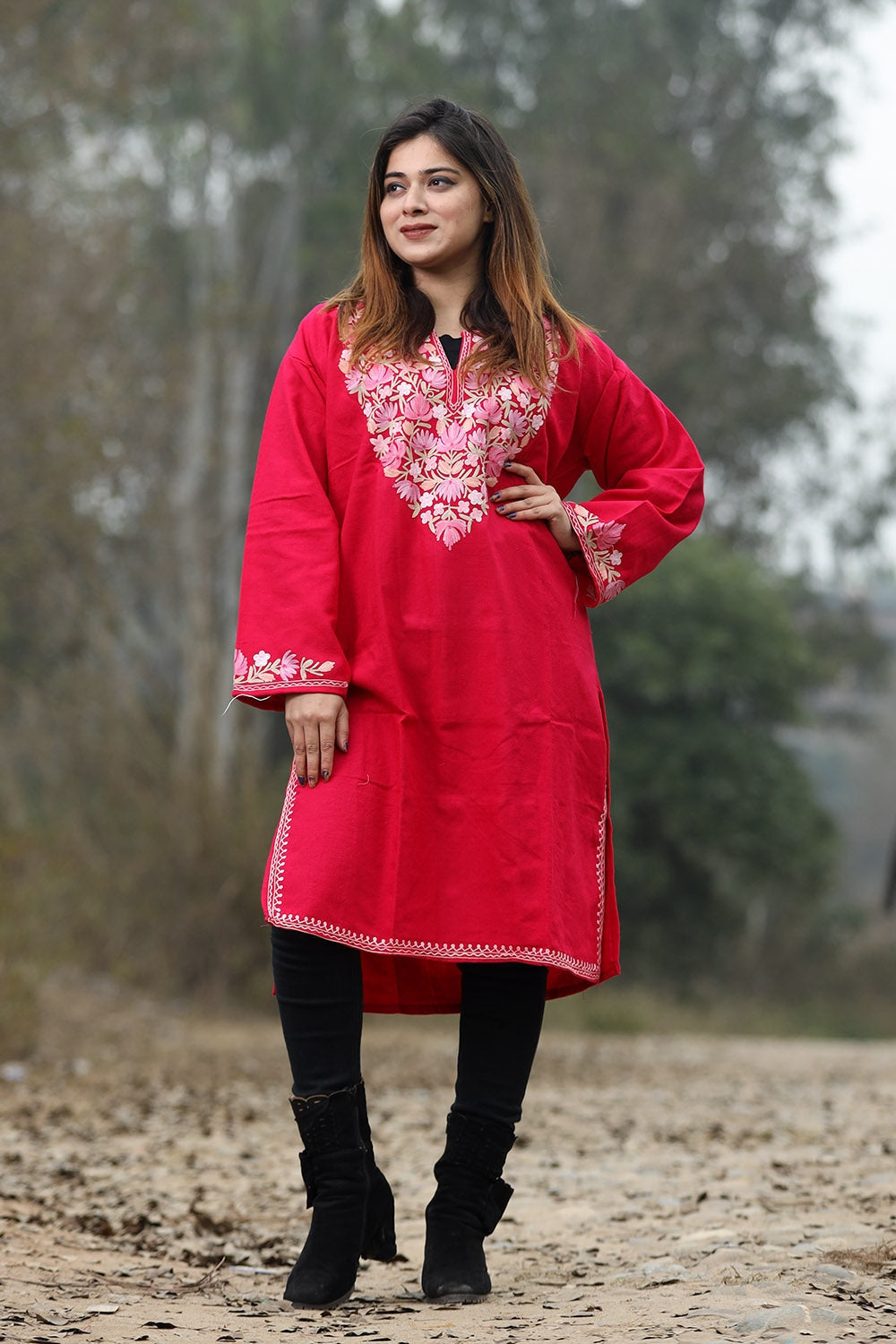 Bright Pink Color Aari Work Embroidered Kurti With New