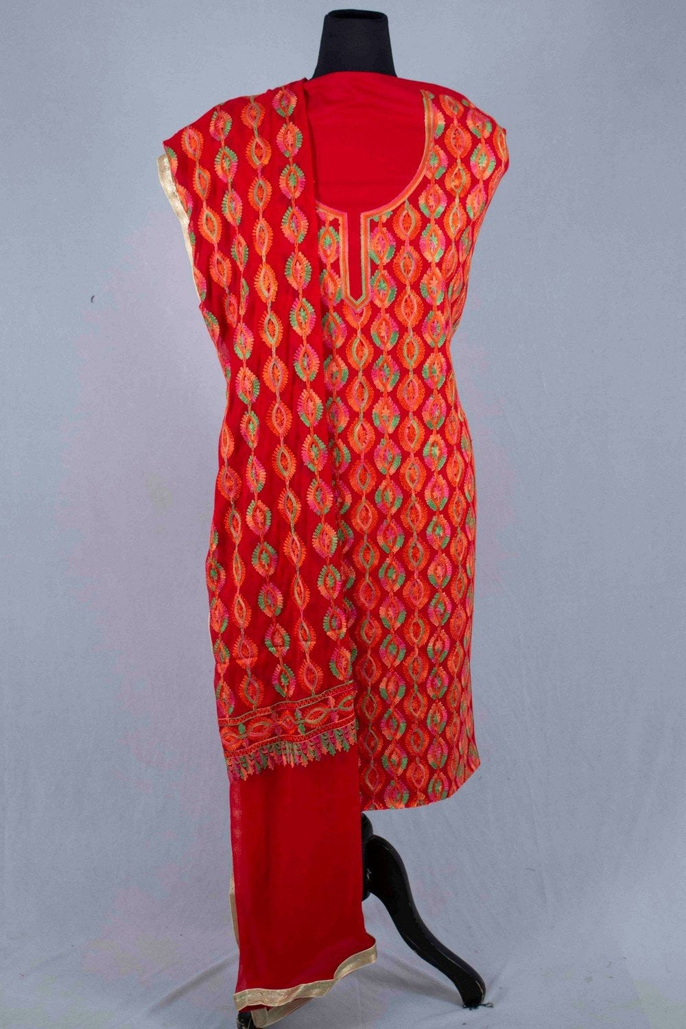 Brown Color Silk Cotton Kashmiri Embroidered Designer Suit