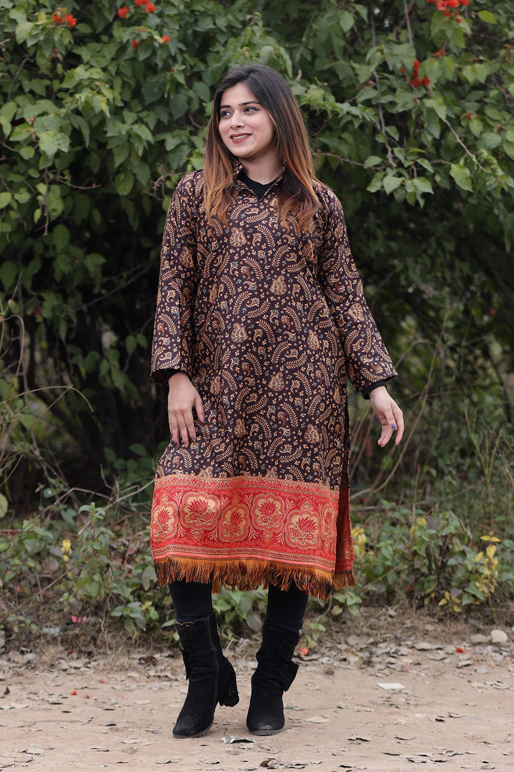 Brown COLOUR KASHMIRI WOVEN KURTA WITH NEW DESIGNER