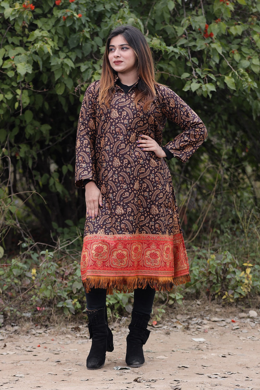 Brown COLOUR KASHMIRI WOVEN KURTA WITH NEW DESIGNER