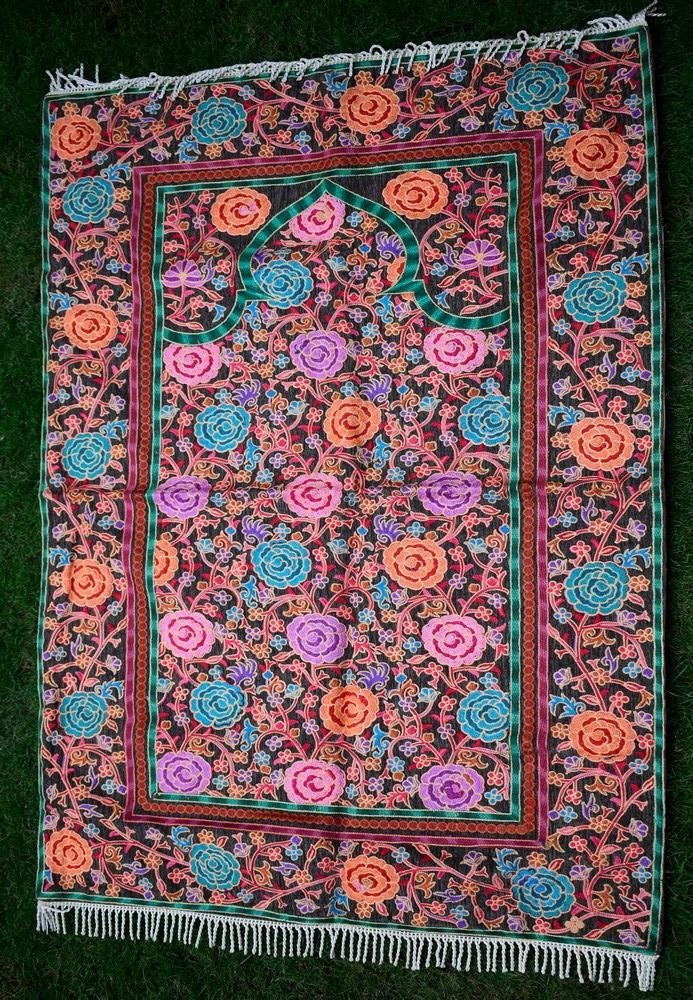 Brown Colour With Multi Thread Kashmiri Aari Work Prayer Rug