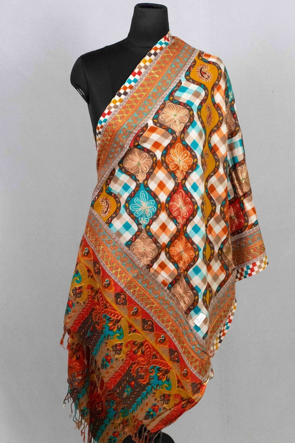 Brown Multicolor Aari Work Embroidered Stole Enriched