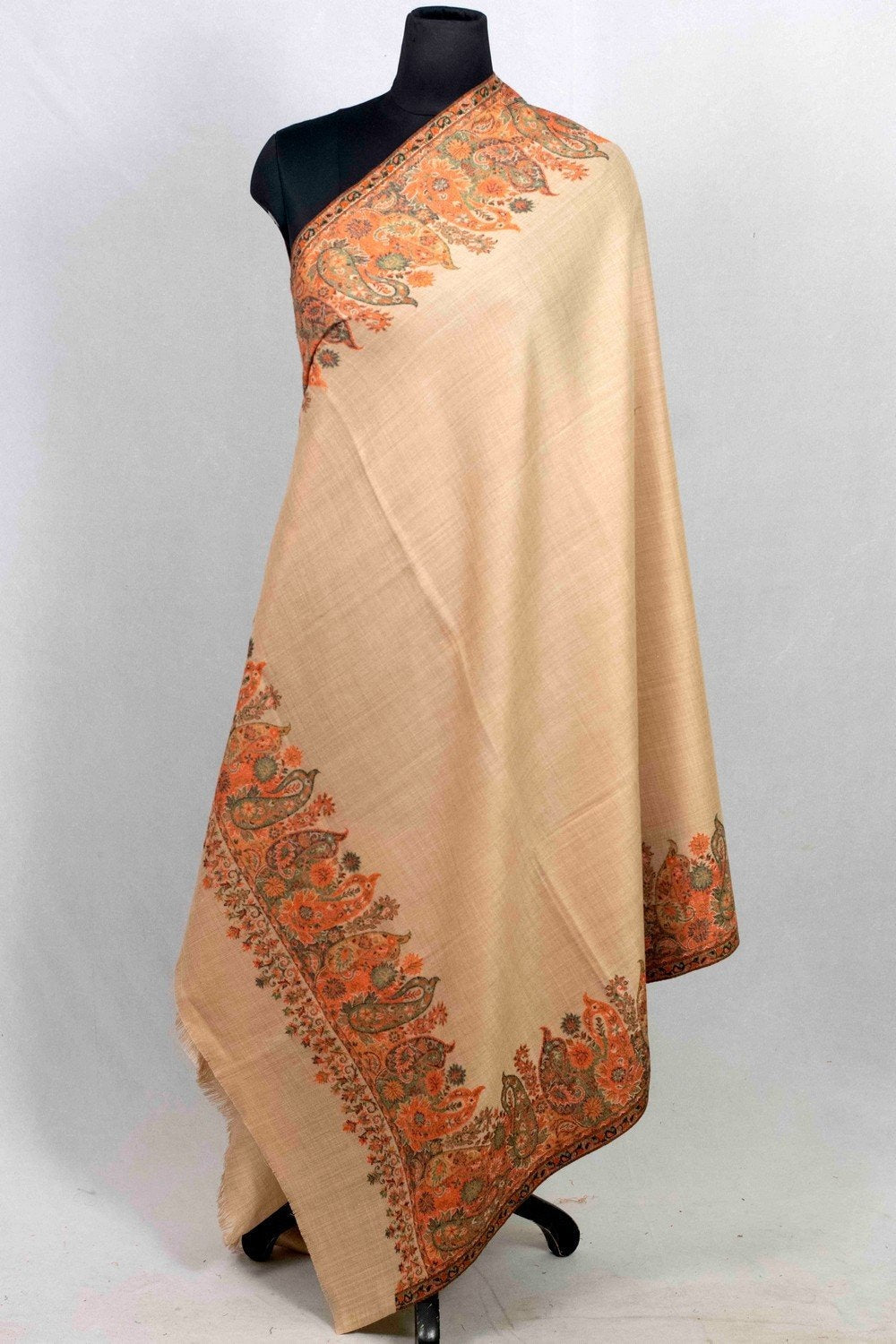 Brown Shawl With Flower Paisley Style Bold And Dense Border