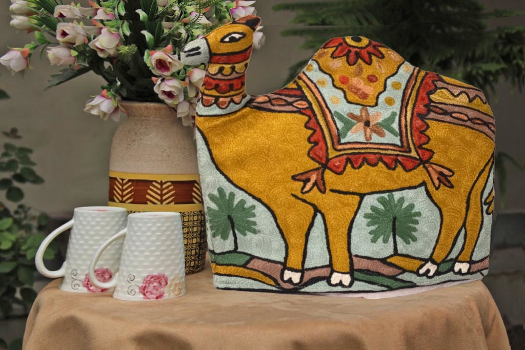 Camel style kashmiri hand embroidered tea cosy 12