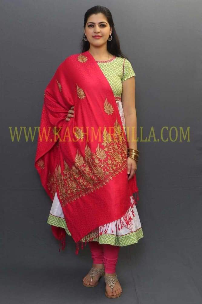 Carrot Color Stole Enriched With Aari Embroidery And A Touch