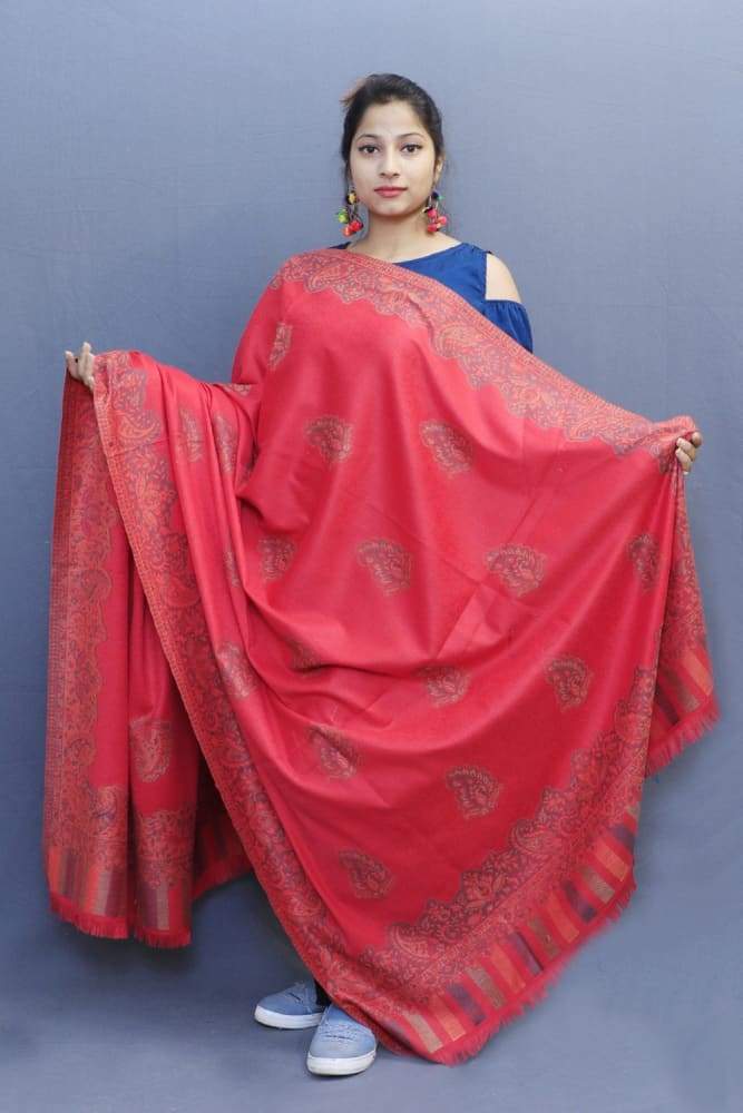 Carrot Colour Jamawar Shawl With Highly Defined Borders