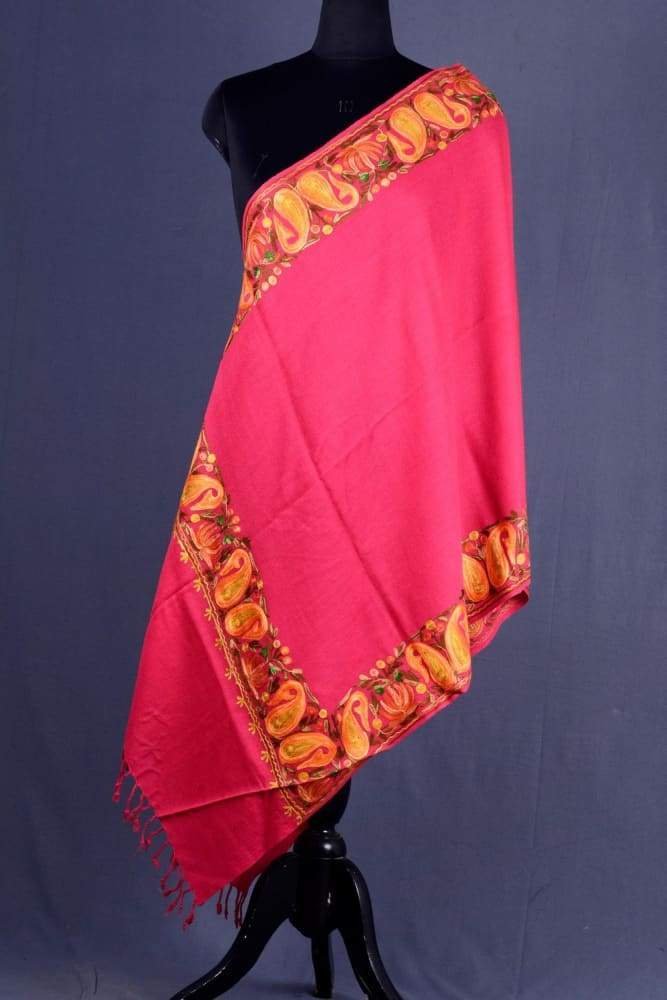 Carrot Pink Colour Aari Work Embroidered Stole With New