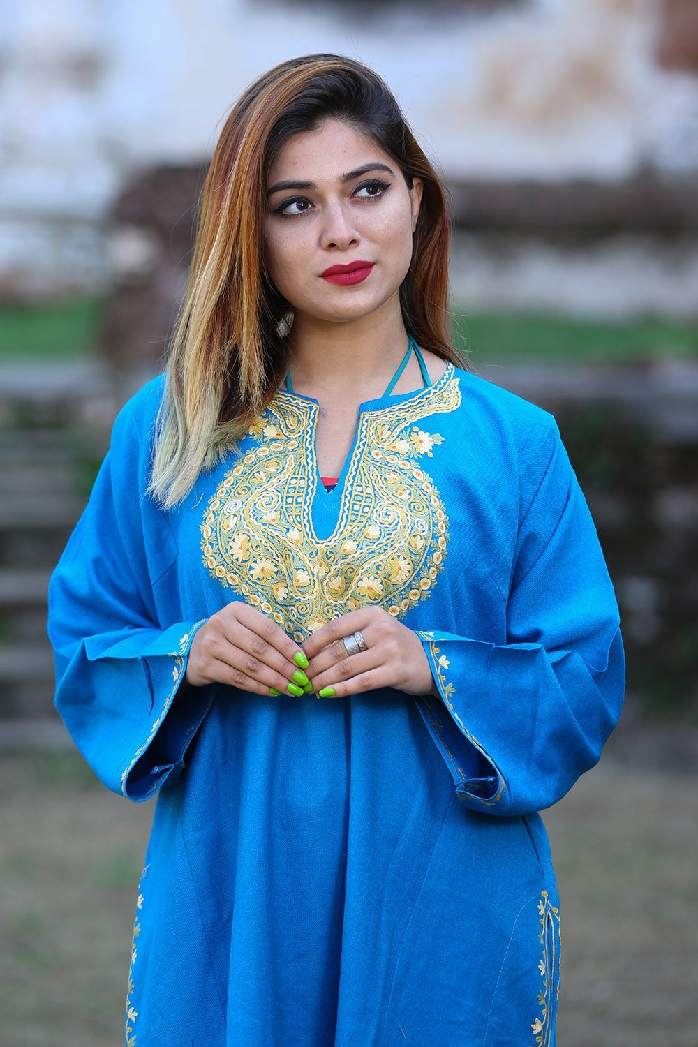 Charismatic Firozi Blue Color Phiran Embellished Multicolour
