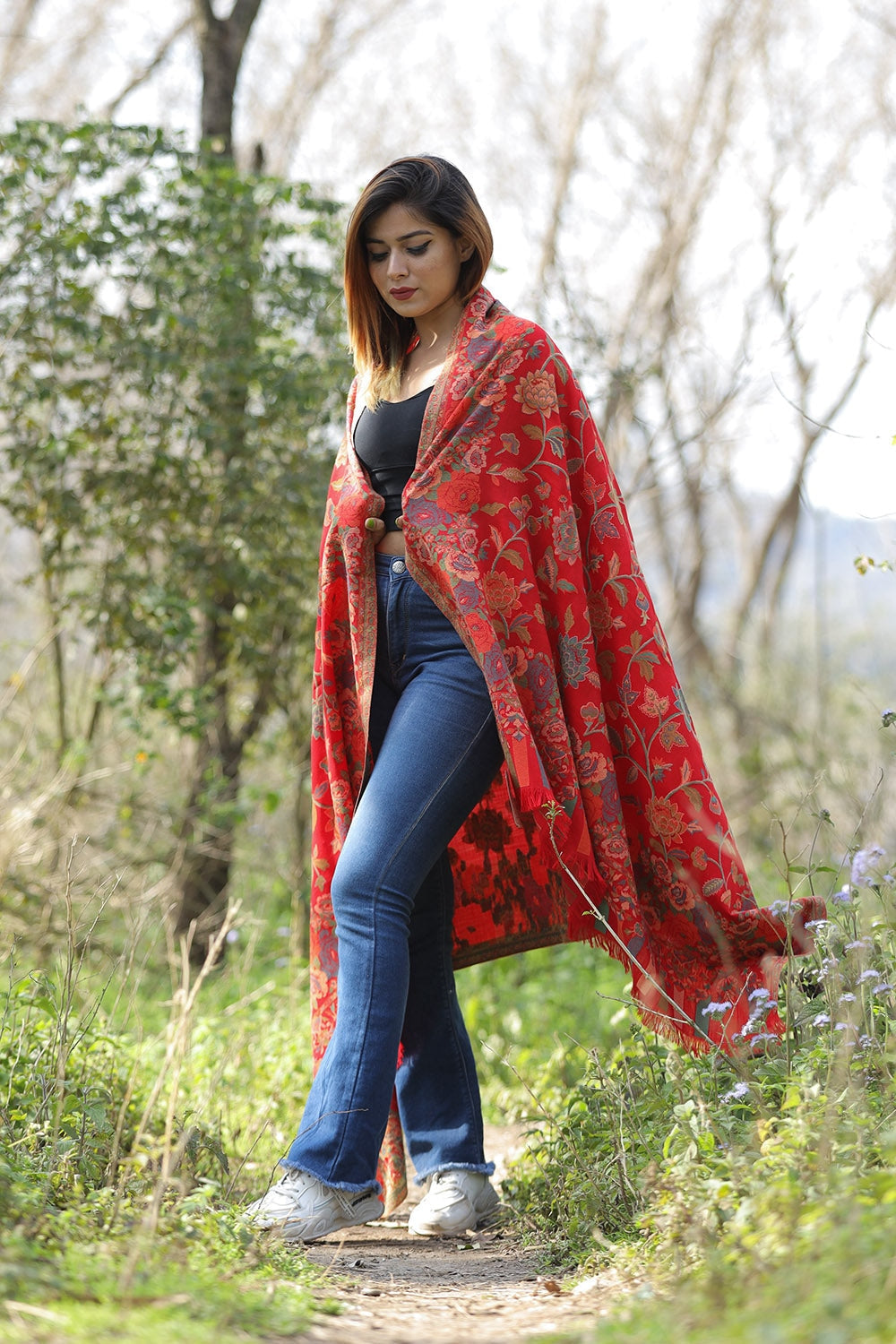 Charismatic Traditional Red Colour Designer Shawl