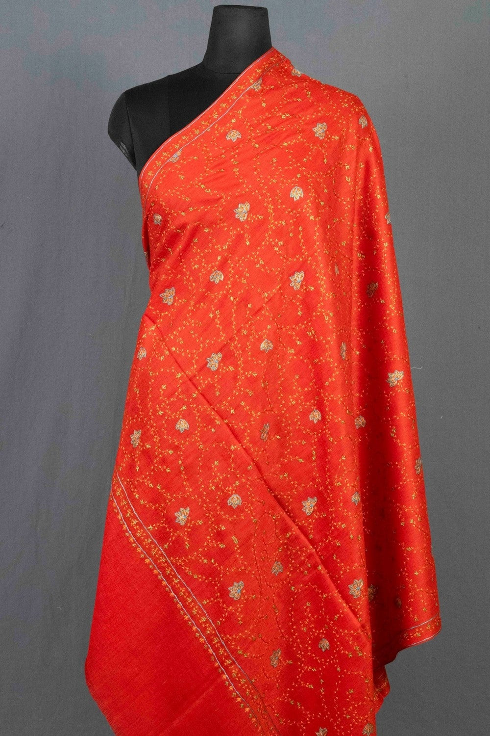 Charming Red Colour Sozni Shawl Emblished With Designer Over
