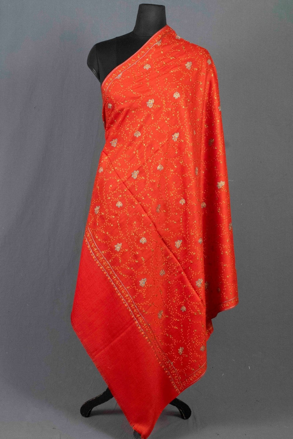 Charming Red Colour Sozni Shawl Emblished With Designer