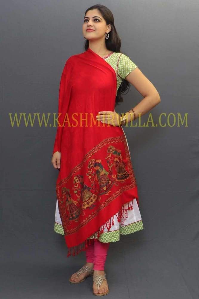 Hot Red Color Stole Enriched With Digital Printing On Border