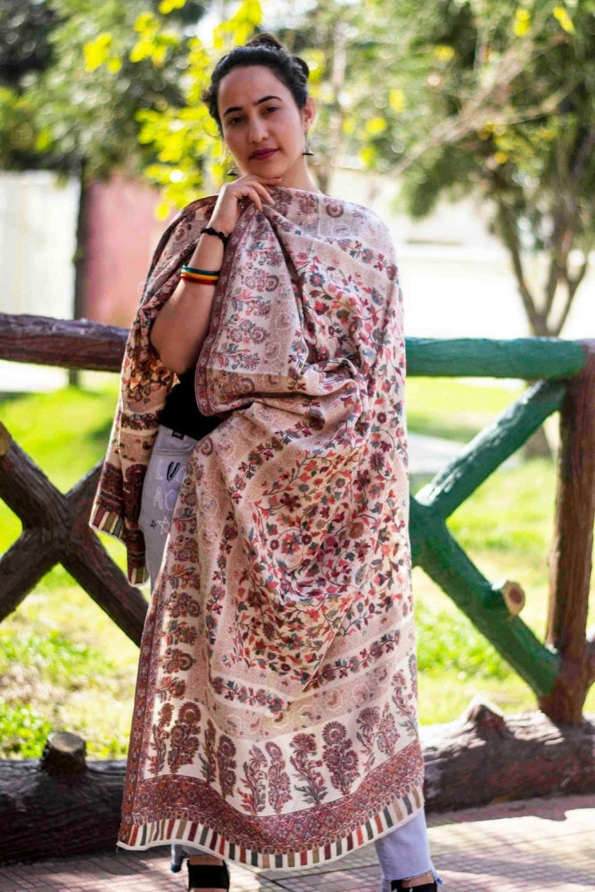 Cream Colour Beautiful Kani Border And AllOver Multi color