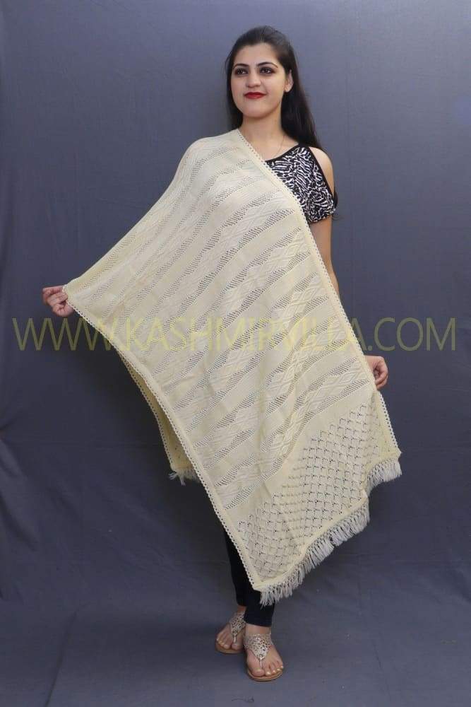 Cream Coloured Knitting Stole Enriched With New Stylish