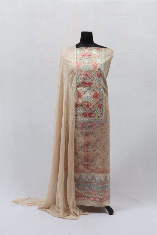 Dark Beige Colour Cotton Kani Suit With Self Woven