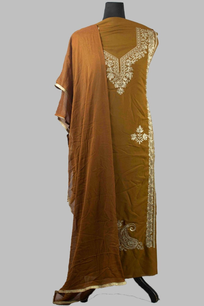 Dark Brown Colour Kashmiri Tilla Aari Work Salwar Kameez
