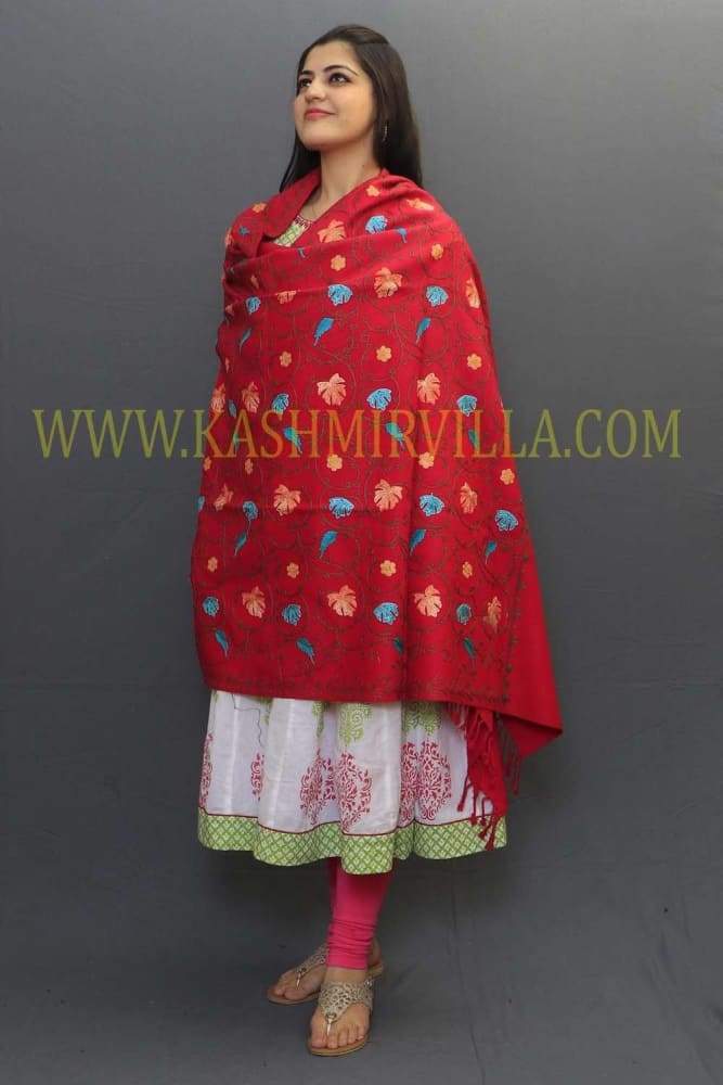 Dark Pink Color Aari Work Embroidered Shawl Enriched With