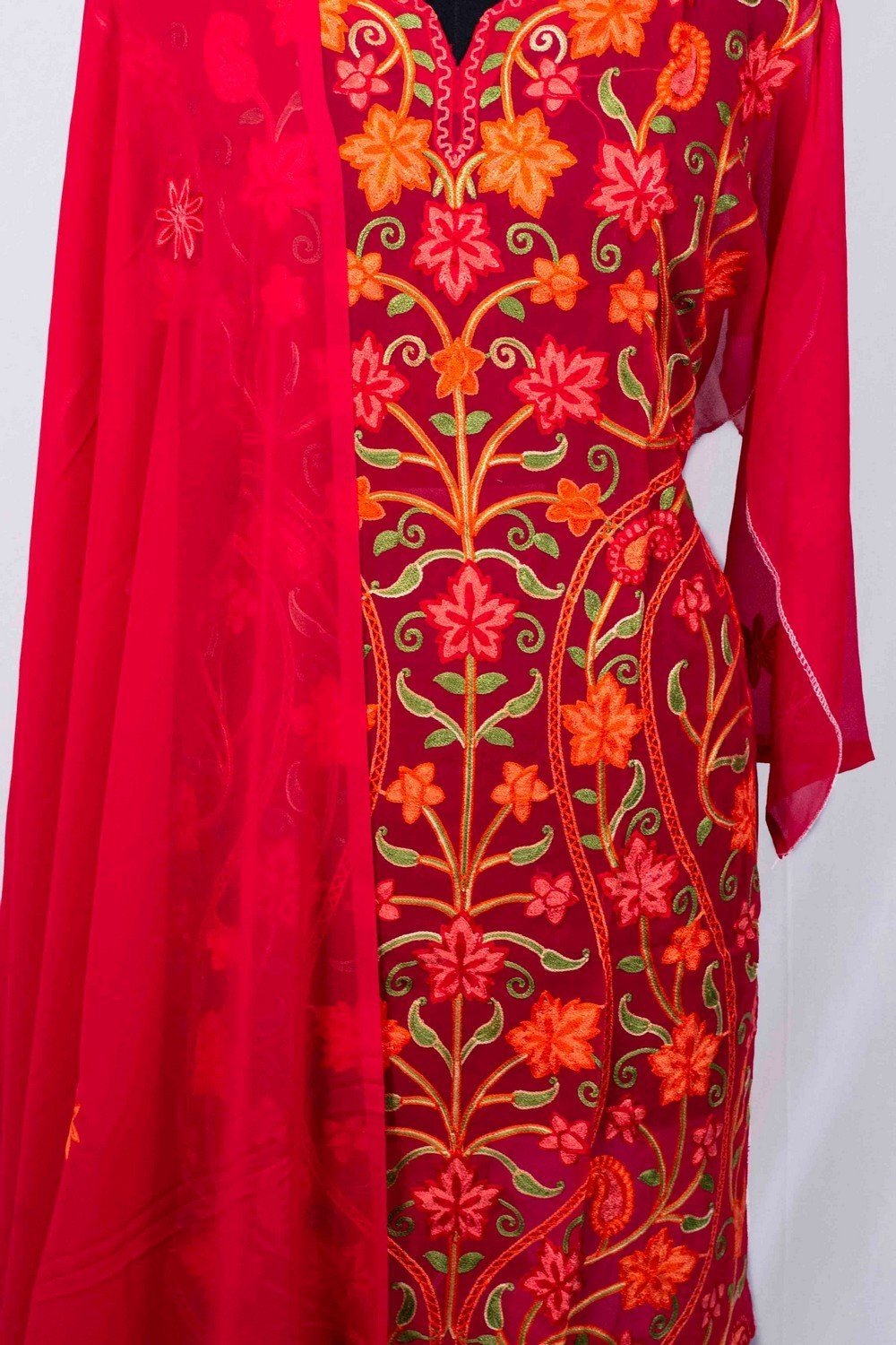 Dark Pink Colour Aari Work Neck Kurti With Thread