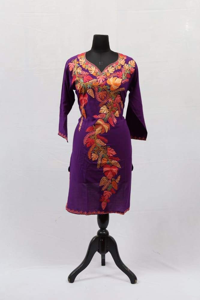 Dark Purple Colour Aari Work Embroidered Kurti With New