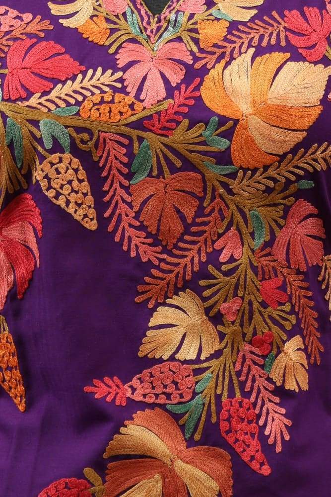 Dark Purple Colour Aari Work Embroidered Kurti With New