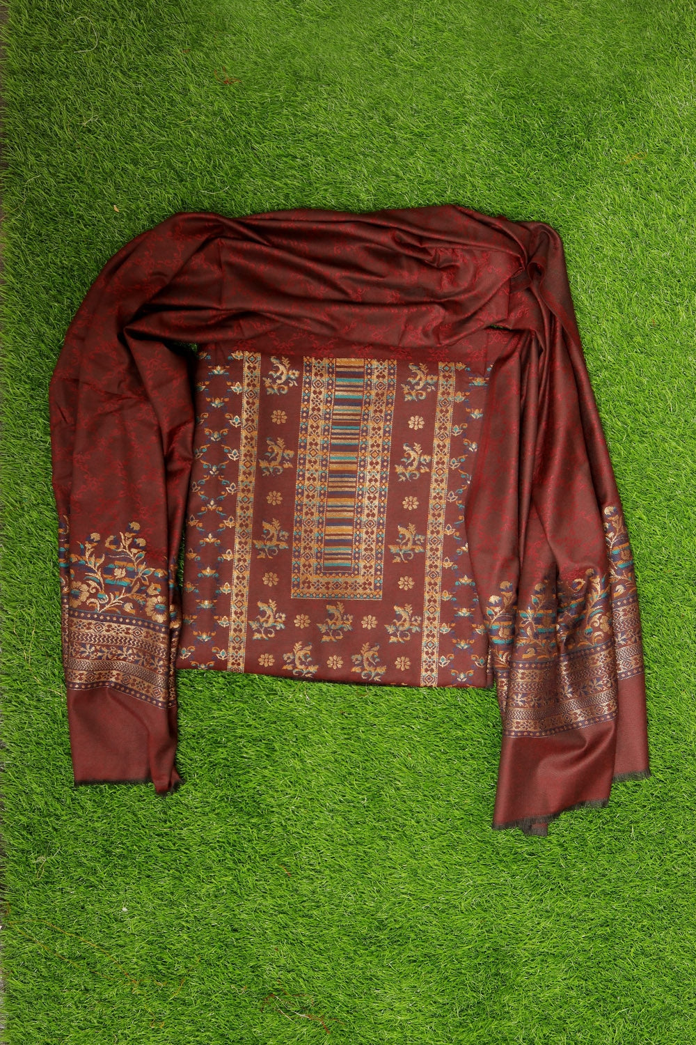 Darken Maroon (burgundy) Colour Cotton Zari Kani Stole Suit