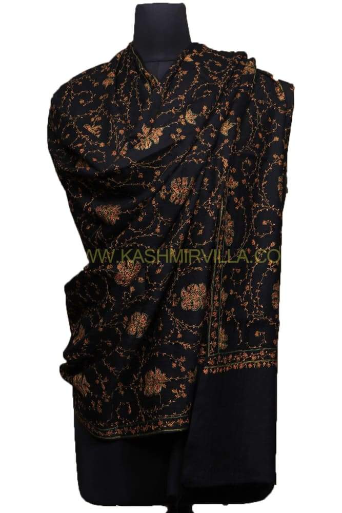 Evergreen Black Colour Sozni Work Shawl With OverAll Jaal