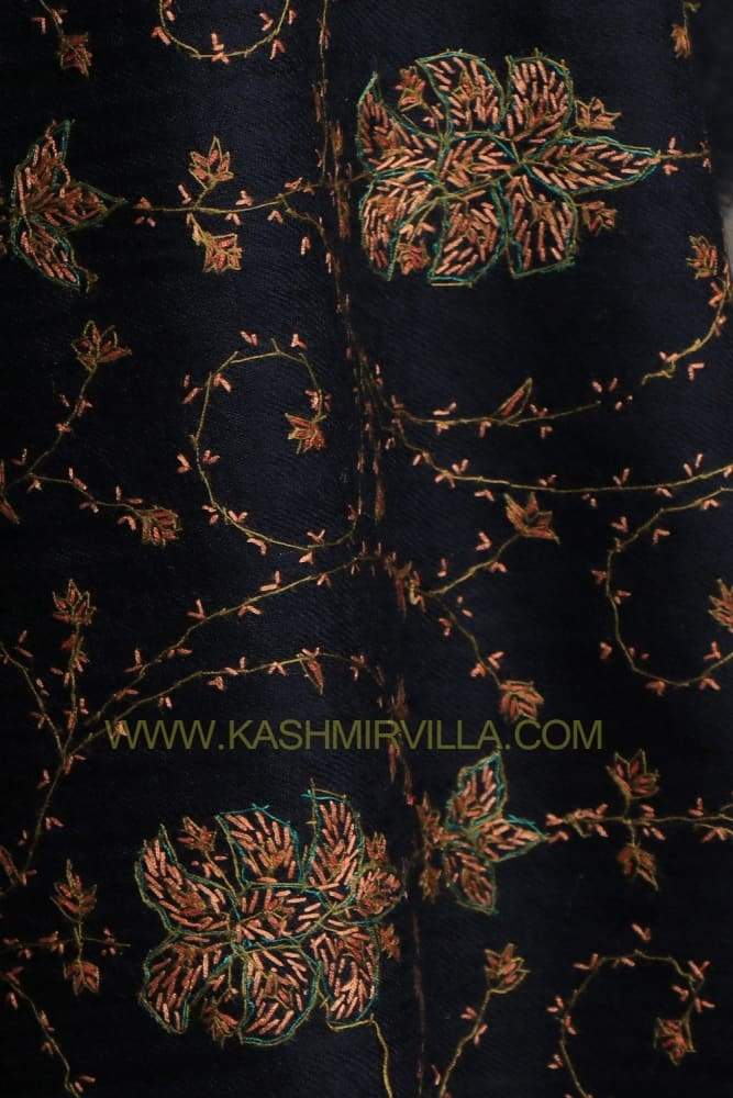 Evergreen Black Colour Sozni Work Shawl With OverAll Jaal