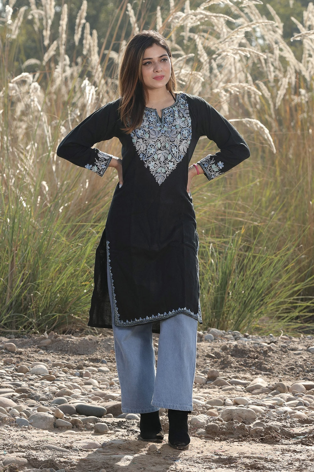 EXOTIC BLACK COLOUR AARI WORK EMBROIDERED KURTI WITH NEW
