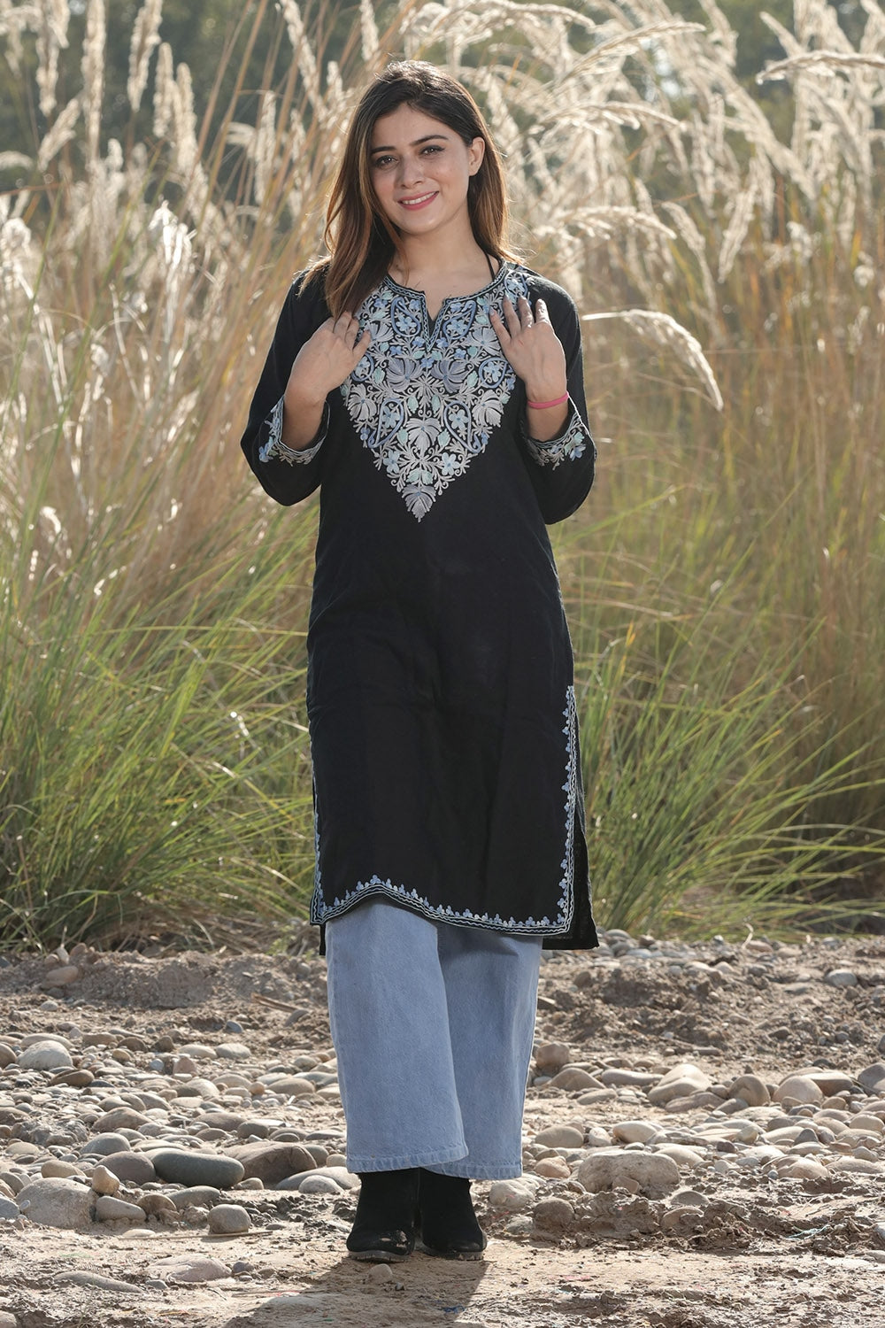 EXOTIC BLACK COLOUR AARI WORK EMBROIDERED KURTI WITH NEW