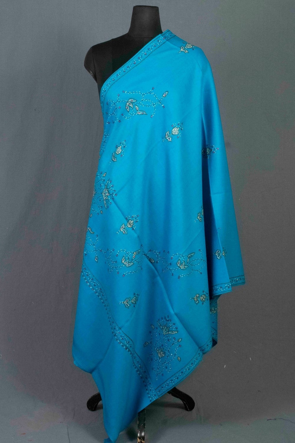 Exotic Firozi Colour Sozni Shawl Emblished With Designer