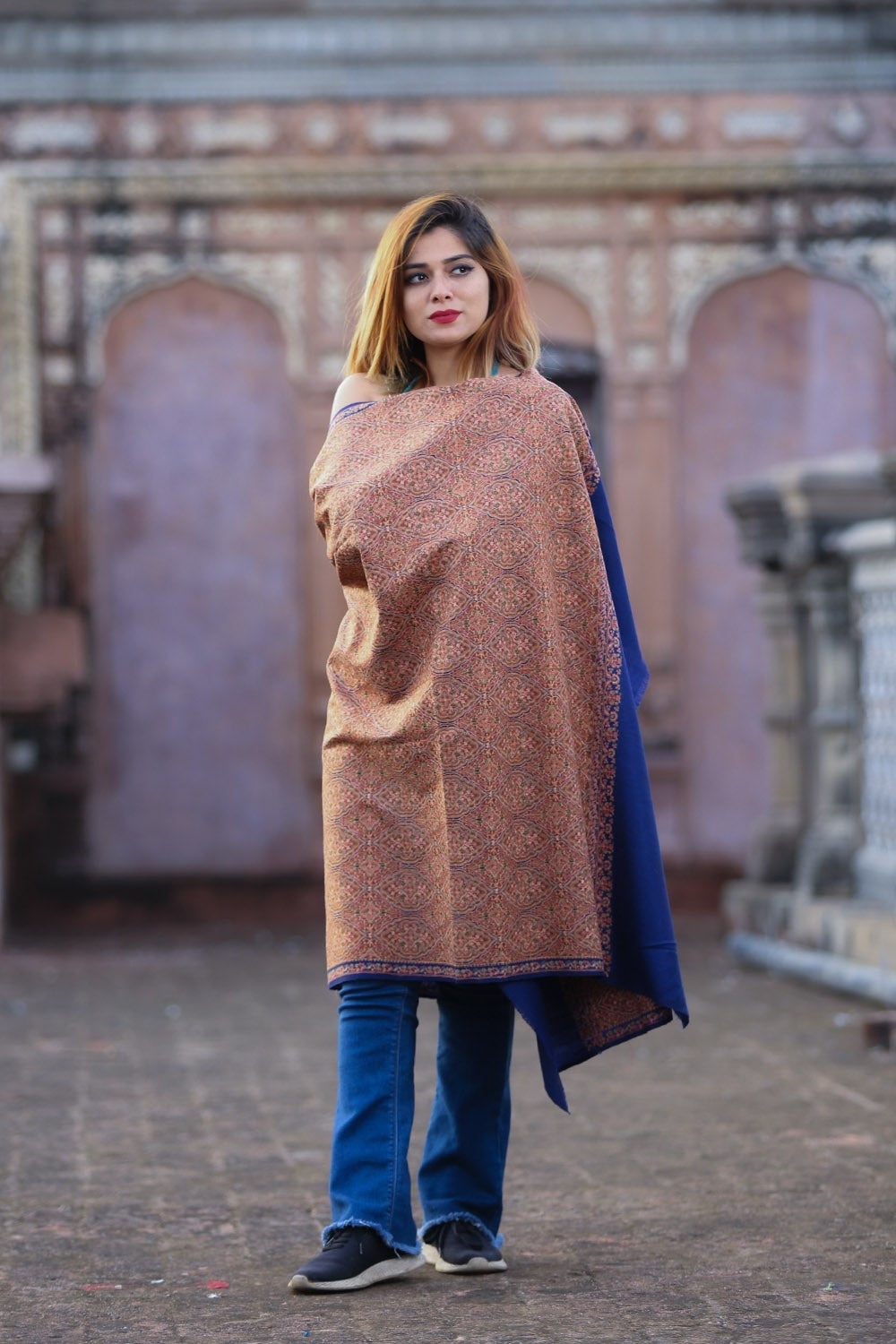 Exotic Navy Blue Colour Embroidered Sozni Shawl Enriched