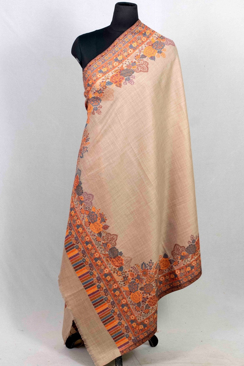 Fawn Colour Shawl With Flower Patten Style Bold And Dense