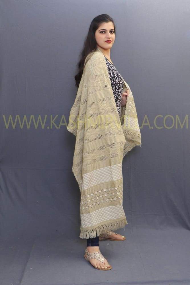 Fawn And White Coloured Knitting Stole Enriched