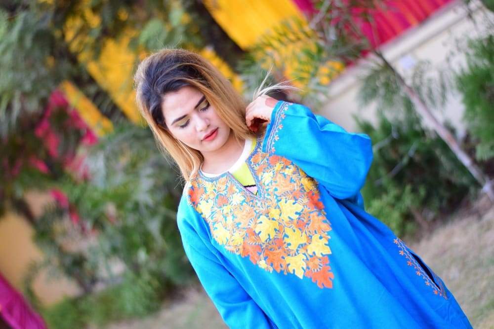 Ferozi Colour Kashmiri Aari Work Embroidered Phiran