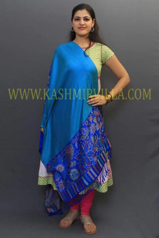 Ferozi And Royal Blue Colour Stole With Wonderful Border