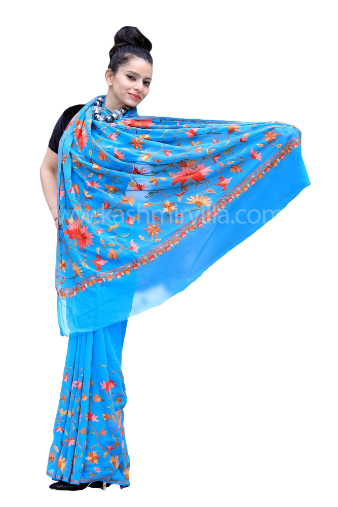 Firozi Blue Colour Georgette Sarees Amazingly Crafted In