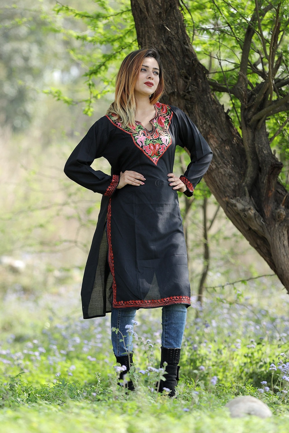 Gorgeous Steady Black Colour Cotton Kurti With Beautiful