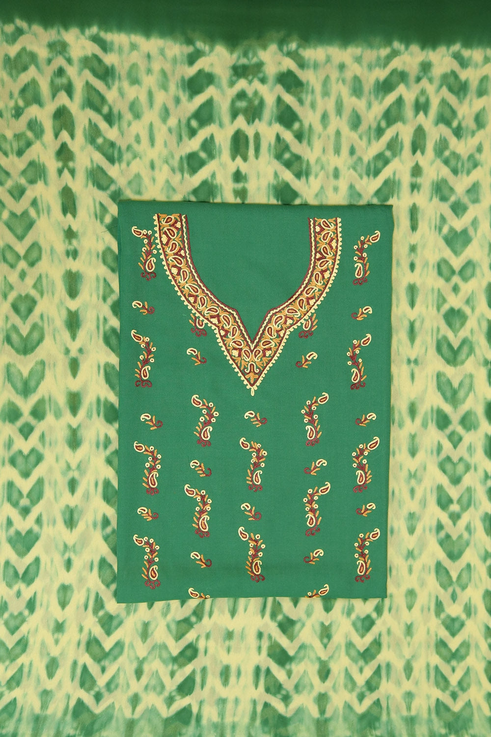 Grass Green Colour Cotton Suit With Beautiful Kashmiri