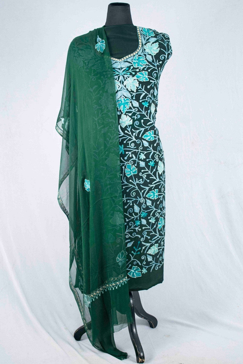 Green Color Crepe Fabric Kashmiri Embroidered Designer Suit