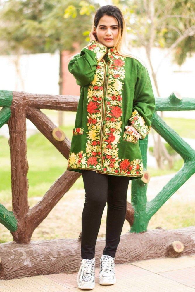 Green Colour Aari Work Embroidered Short Jacket With New