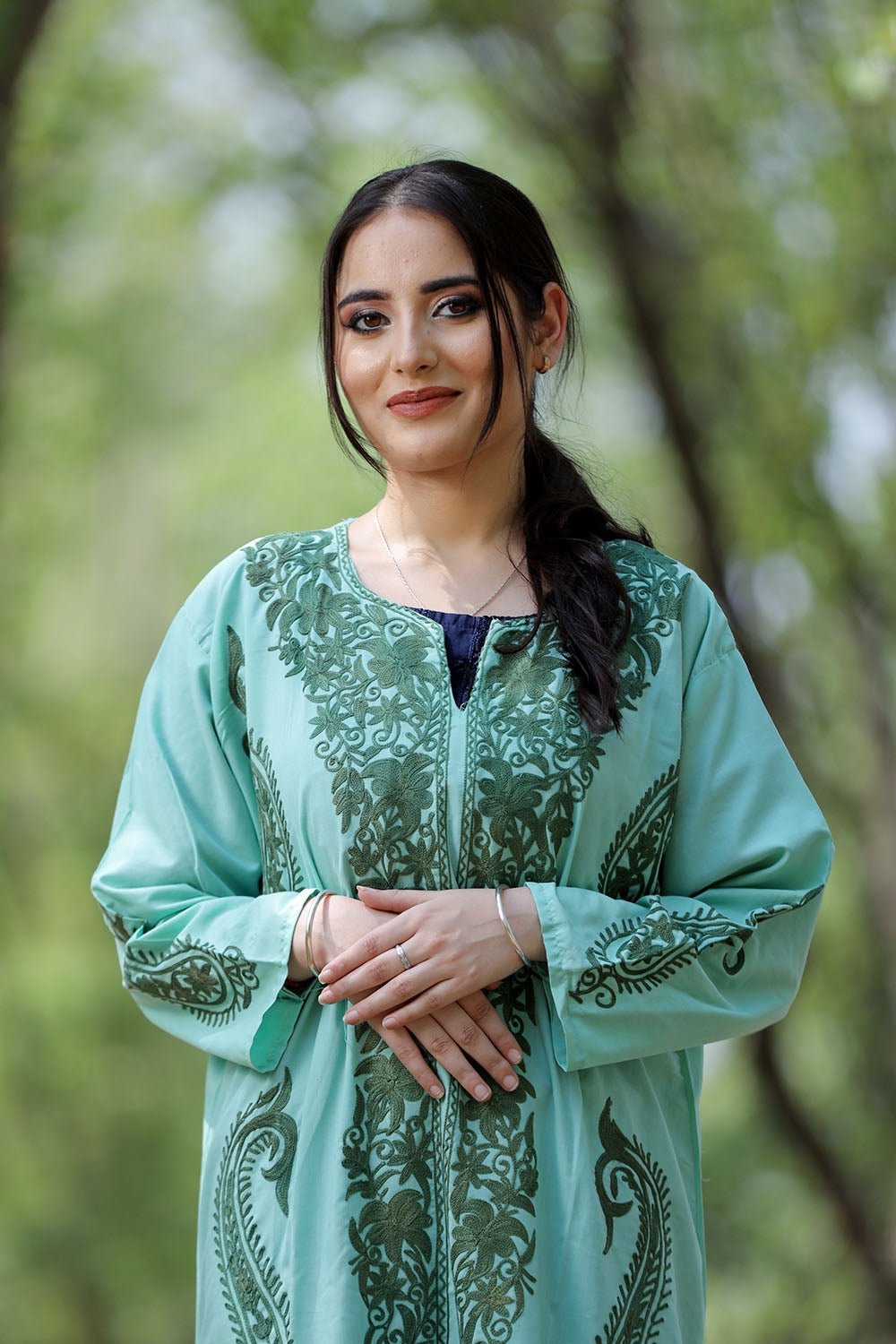 Green Colour Cotton Kurti With Beautiful Pattern Of Kashmiri