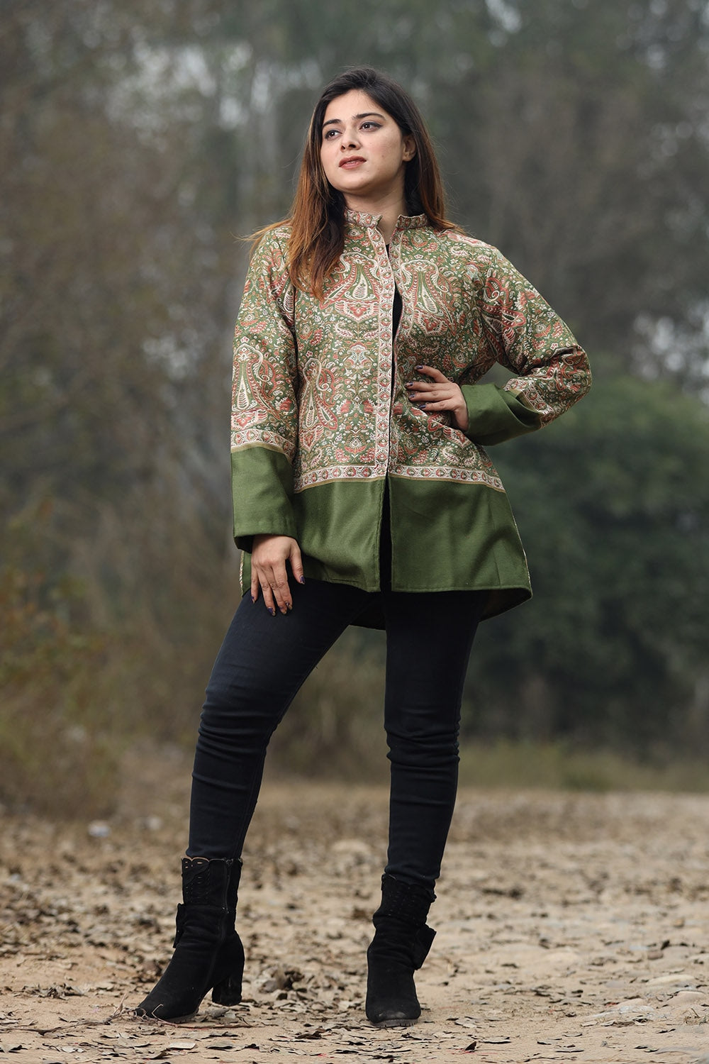 Green Colour Jamawar Woven Jacket With Beautiful Designer