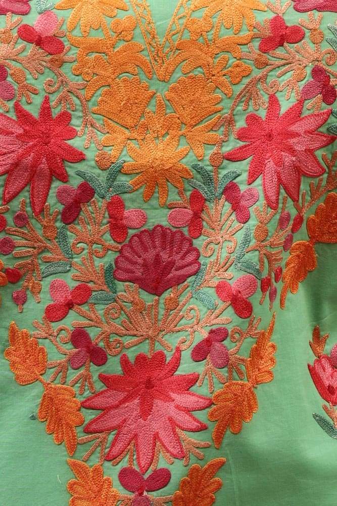 Green Colour Kashmiri Aari Work Embroidered Cotton Suit