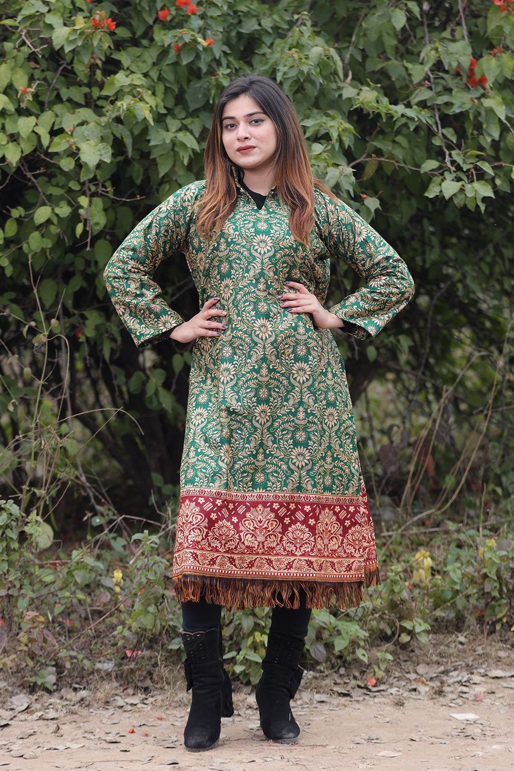 Green COLOUR KASHMIRI WOVEN KURTA WITH NEW DESIGNER PAISLEYS