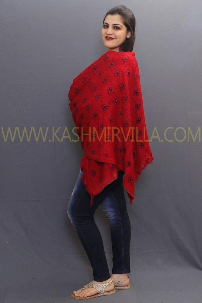 Hot Red Coloured Knitting Stole Enriched With Stylish Pink
