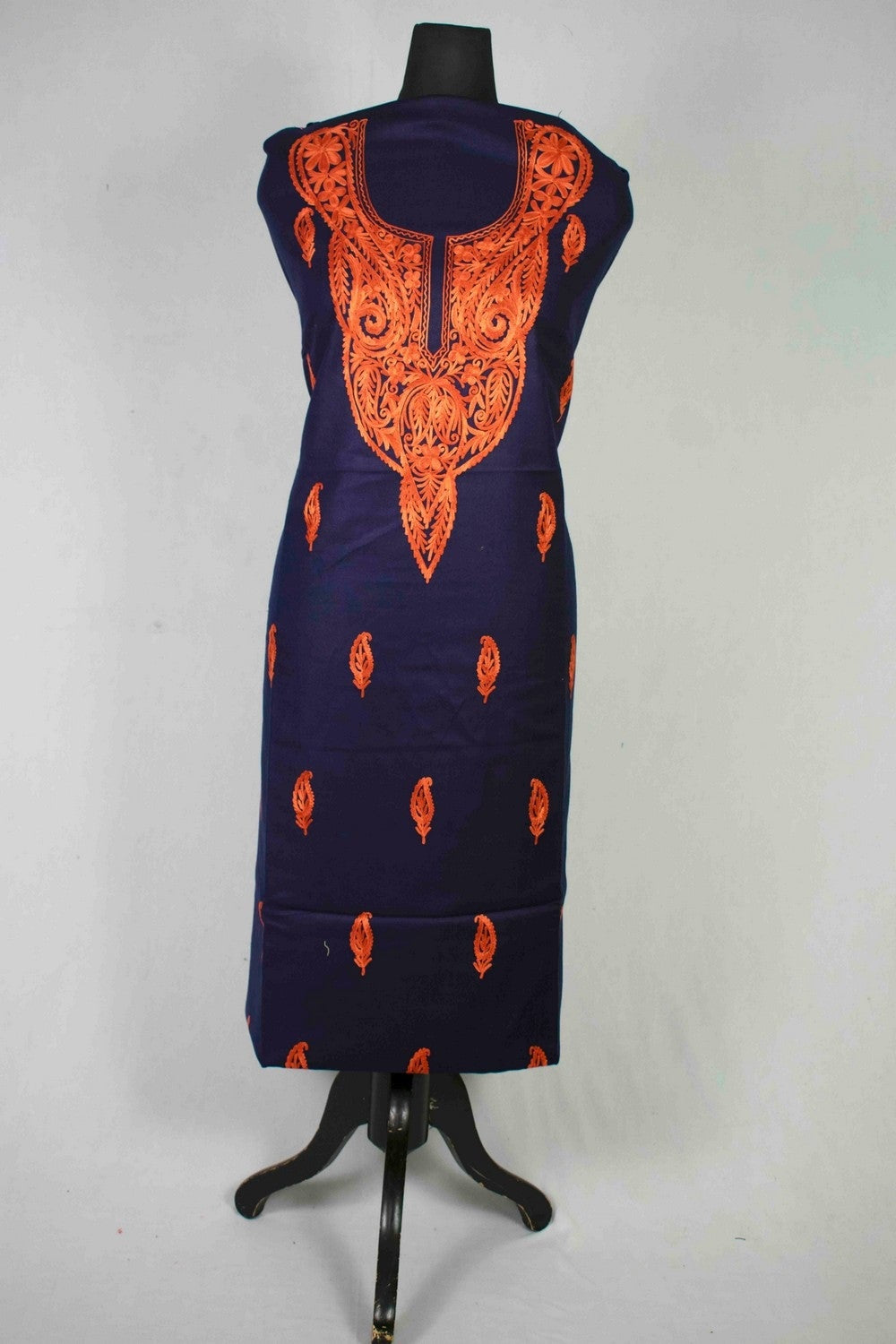 Indigo Blue Color Kashmiri Aari Work Heavy Neck Embroidered