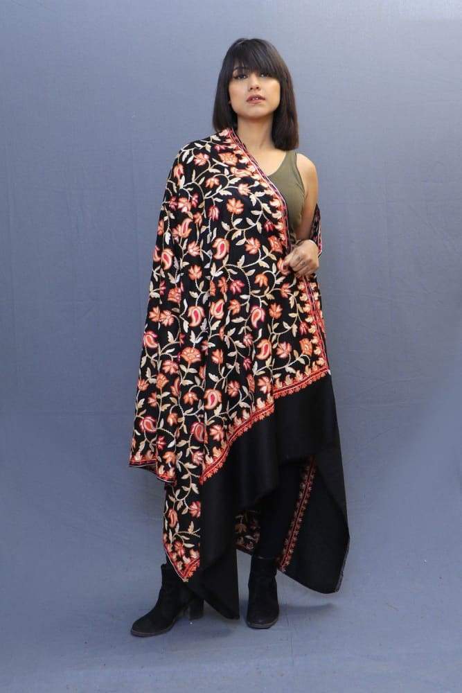 Jet Black Colour Shawl With Amazing All Over Jaal